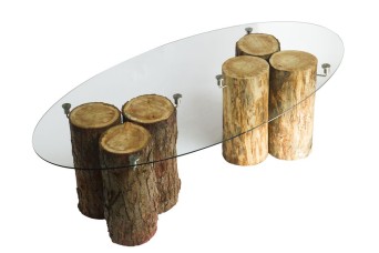Log Base Glass Meeting Table